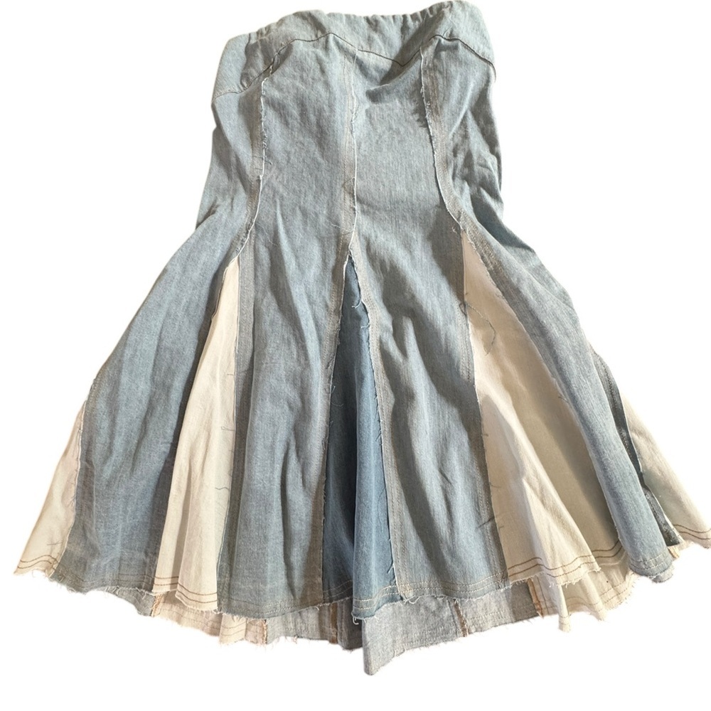 Pilcro Strapless Blue and Cream Dress - Picture 6 of 14